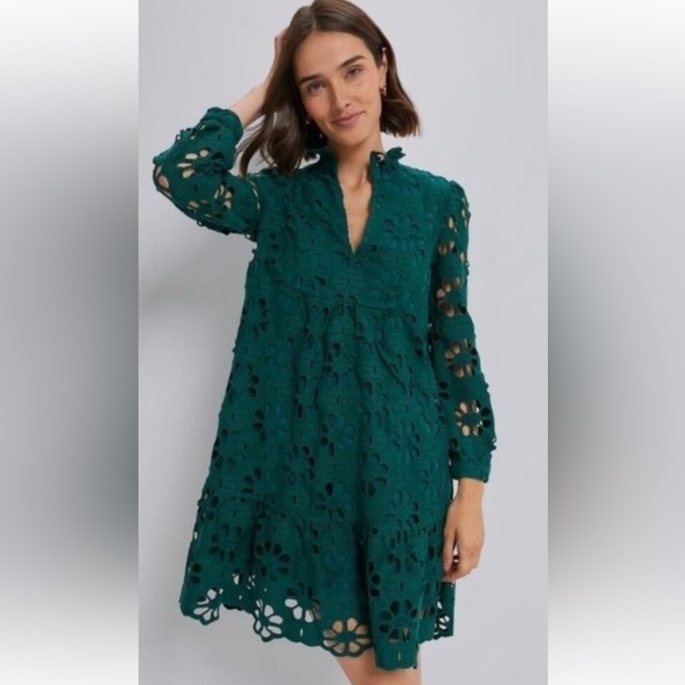 Tuckernuck Teal Floral Lace Palmerston Long-Sleeve Dress Size X-Small C-9